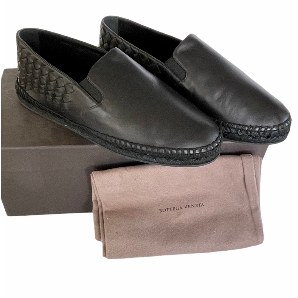 BOTTEGA VENETA Men's Black Leather Intrecciato Espadrilles 407387 Size 41 (US 8)